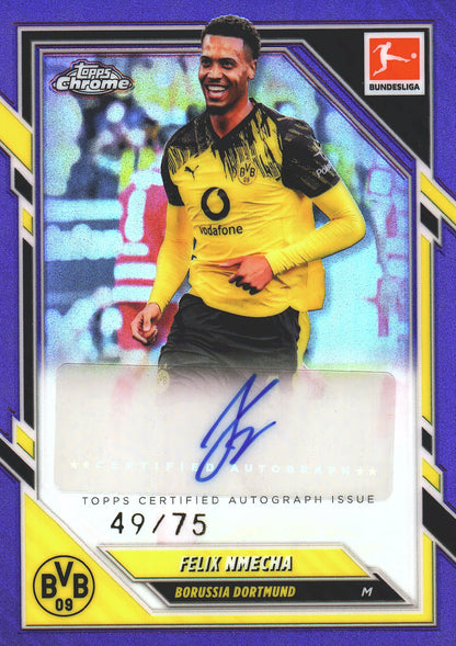 2025 Topps Chrome Bundesliga Purple Autograph /75 Felix Nmecha #BA-FN Borussia Dortmund