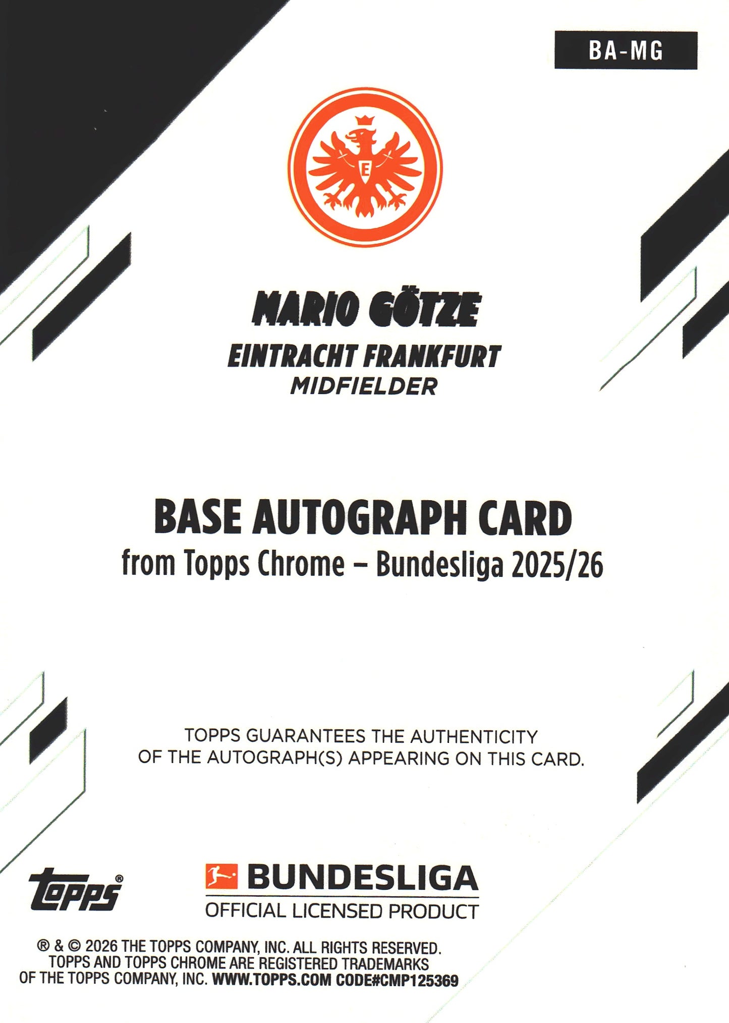 2025 Topps Chrome Bundesliga ToppsFractor Autograph /52 Mario Gotze #BA-MG Eintracht Frankfurt