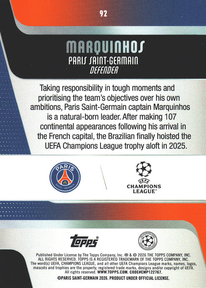 2025 Topps UCC Blue /150 Marquinhos #92 Paris Saint-Germain