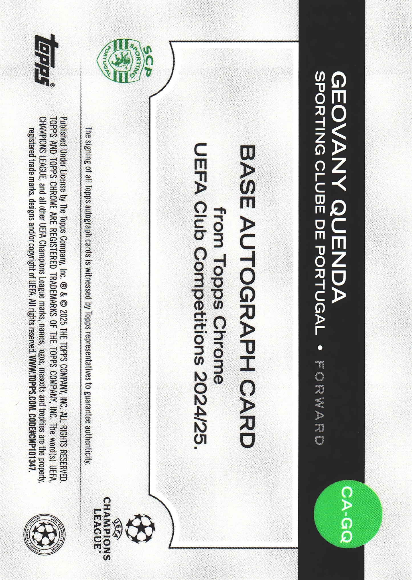 2024 Topps Chrome UCC Aqua Lava Auto /199 Geovany Quenda RC #CA-GQ Sporting CP