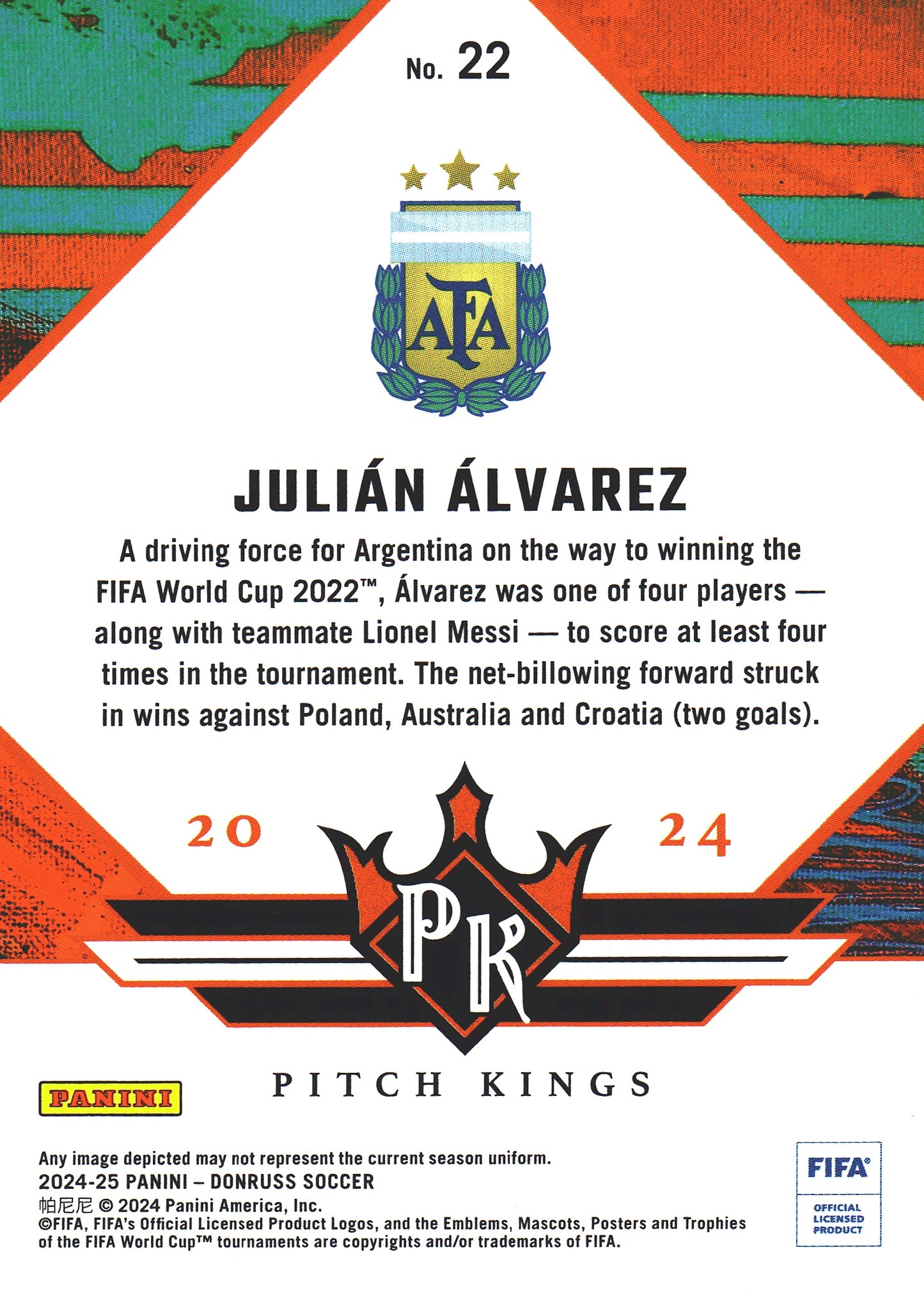 2024 Panini Donruss Pitch Kings Silver Julian Alvarez #22 Argentina