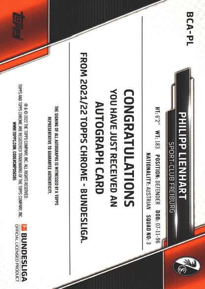 2021 Topps Chrome Bundesliga Auto RC Philipp Lienhart #BCA-PL SC Freiburg