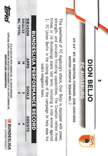 2023 Topps Bundesliga Jade Edition RC Dion Beljo #3 FC Augsburg