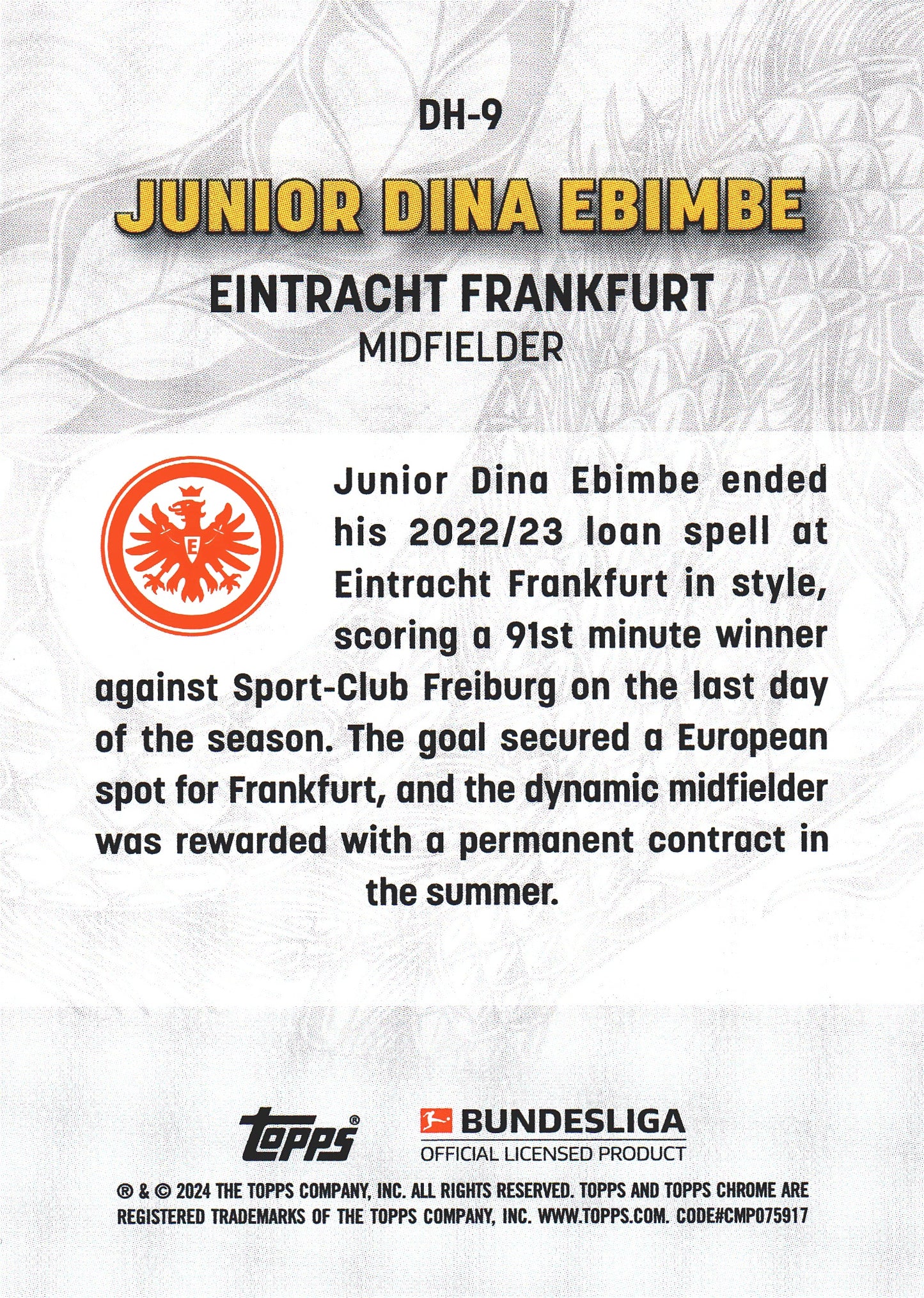 2023 Topps Bundesliga Jade Edition Dragonheart Junior Dina Ebimbe #DH-9 Eintracht Frankfurt