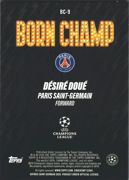 2025 Topps UCC Born Champ Desire Doue #BC-9 Paris Saint-Germain