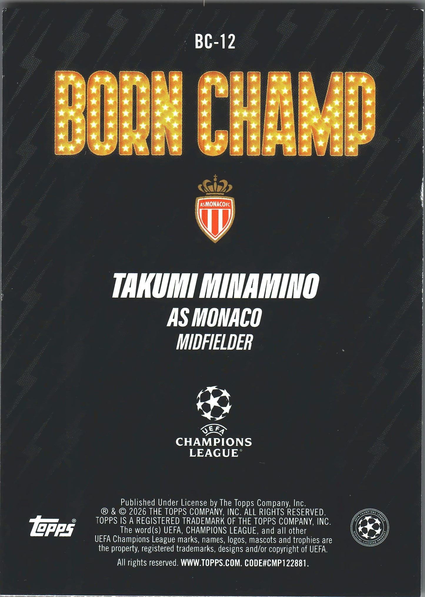 2025 Topps UCC Born Champ Takumi Minamino #BC-12 AS Monaco
