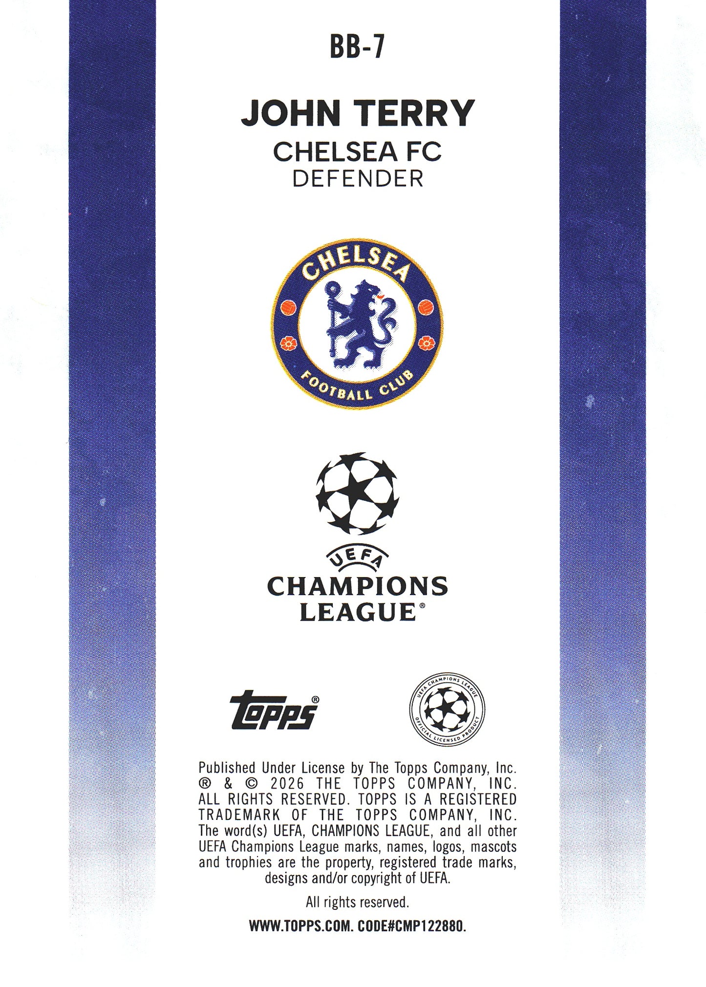 2025 Topps UCC Legendary Numbers John Terry #BB-7 Chelsea FC