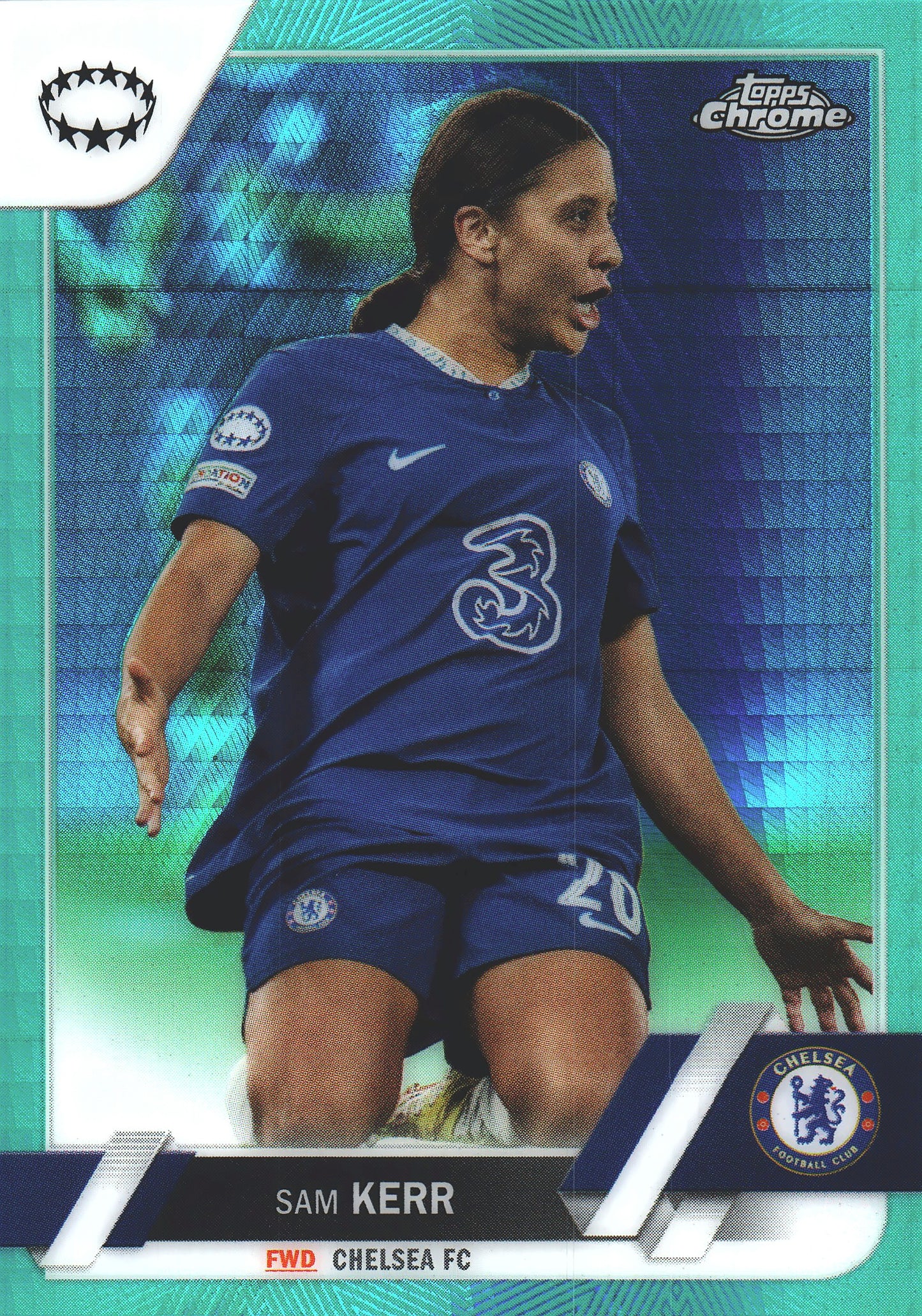 2022 Topps Chrome UCC Women's Aqua Prism Sam Kerr #20 Chelsea F.C