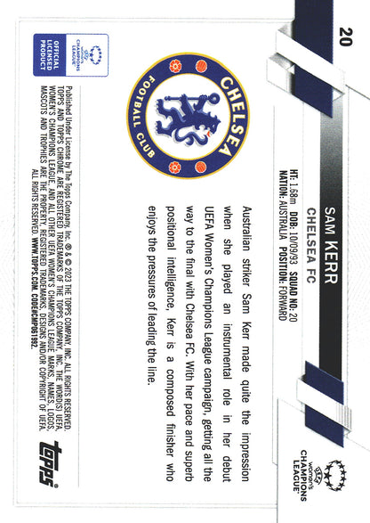2022 Topps Chrome UCC Women's Aqua Prism Sam Kerr #20 Chelsea F.C