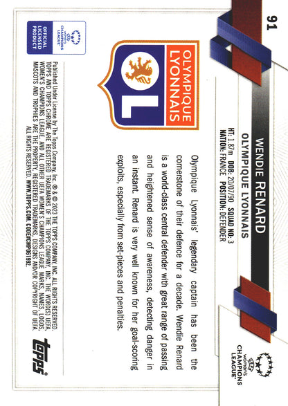 2022 Topps Chrome UCC Women's Rose Gold Mojo /125 Wendie Renard RC #91 Olympique Lyonnais