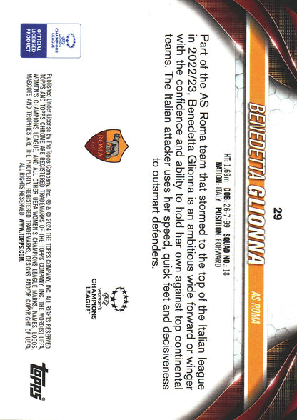 2023 Topps Chrome UCC Women's Benedetta Glionna #29 Roma