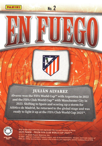 2025 Panini Prizm Club World Cup En Fuego Julian Alvarez #2 Atletico Madrid