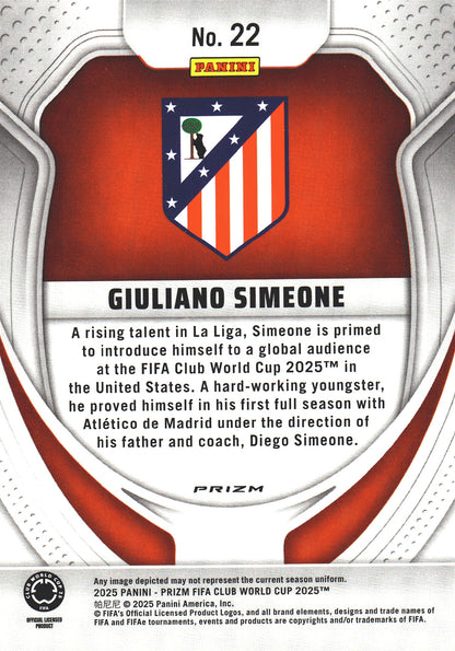 2025 Panini Prizm Club World Cup Pulsar Giuliano Simeone #22 Atletico Madrid