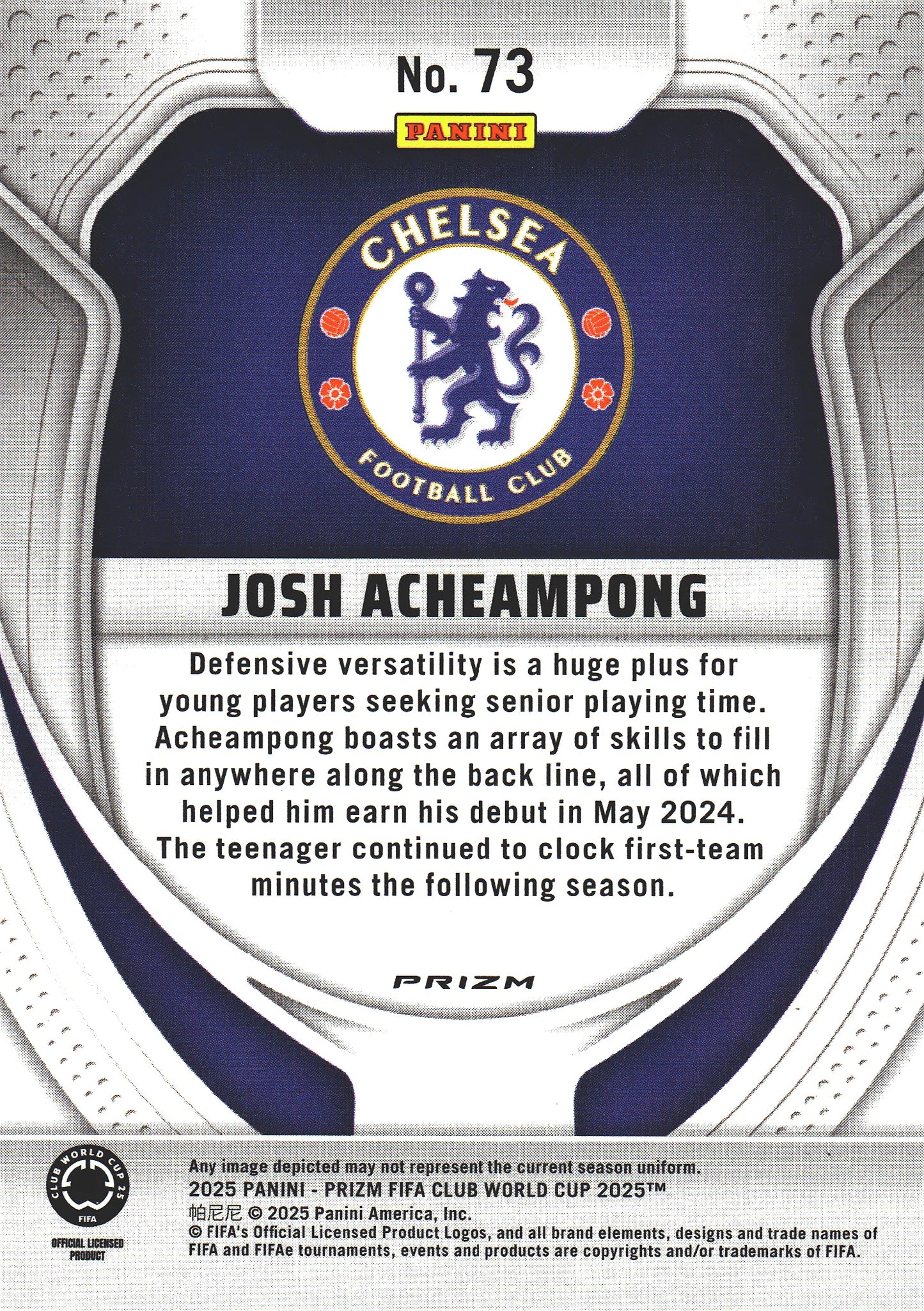 2025 Panini Prizm Club World Cup Seismic Josh Acheampong RC #73 Chelsea FC