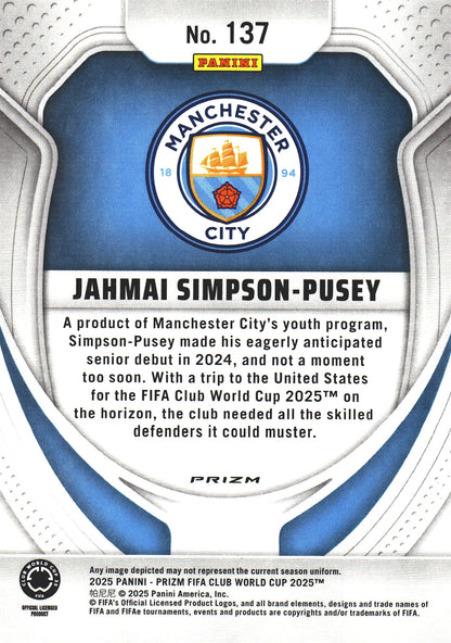 2025 Panini Prizm Club World Cup Seismic Jahmai Simpson-Pusey #137 Manchester City