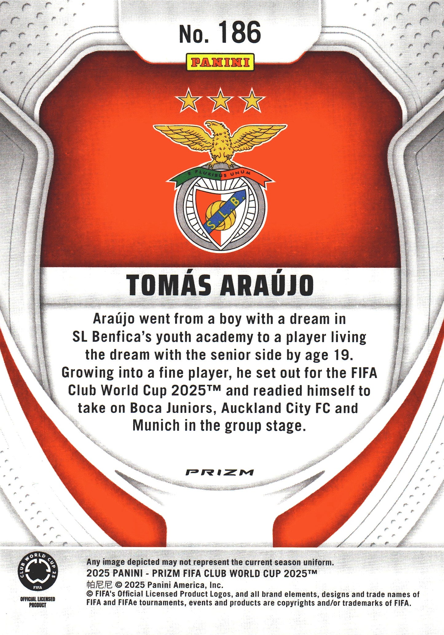 2025 Panini Prizm Club World Cup Seismic Tomas Araujo #186 Benfica