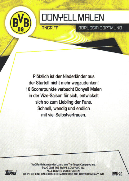 2023 Topps Dortmund Fan Set Electro Donyell Malen #BVB-20 Borussia Dortmund