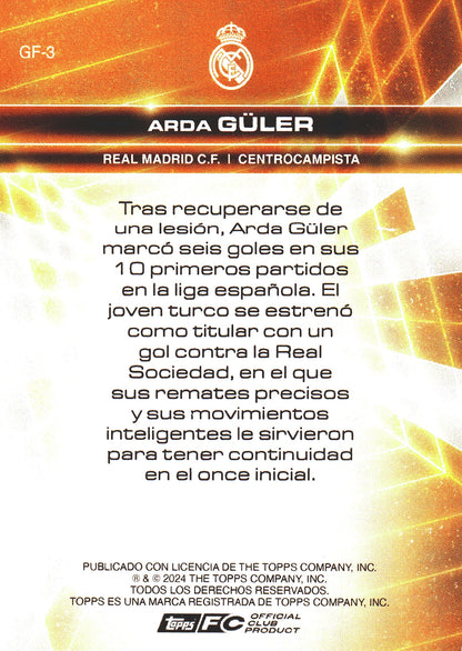 2024 Topps Real Madrid Fan Set Golden Future Electro Arda Guler #GF-3 Real Madrid CF