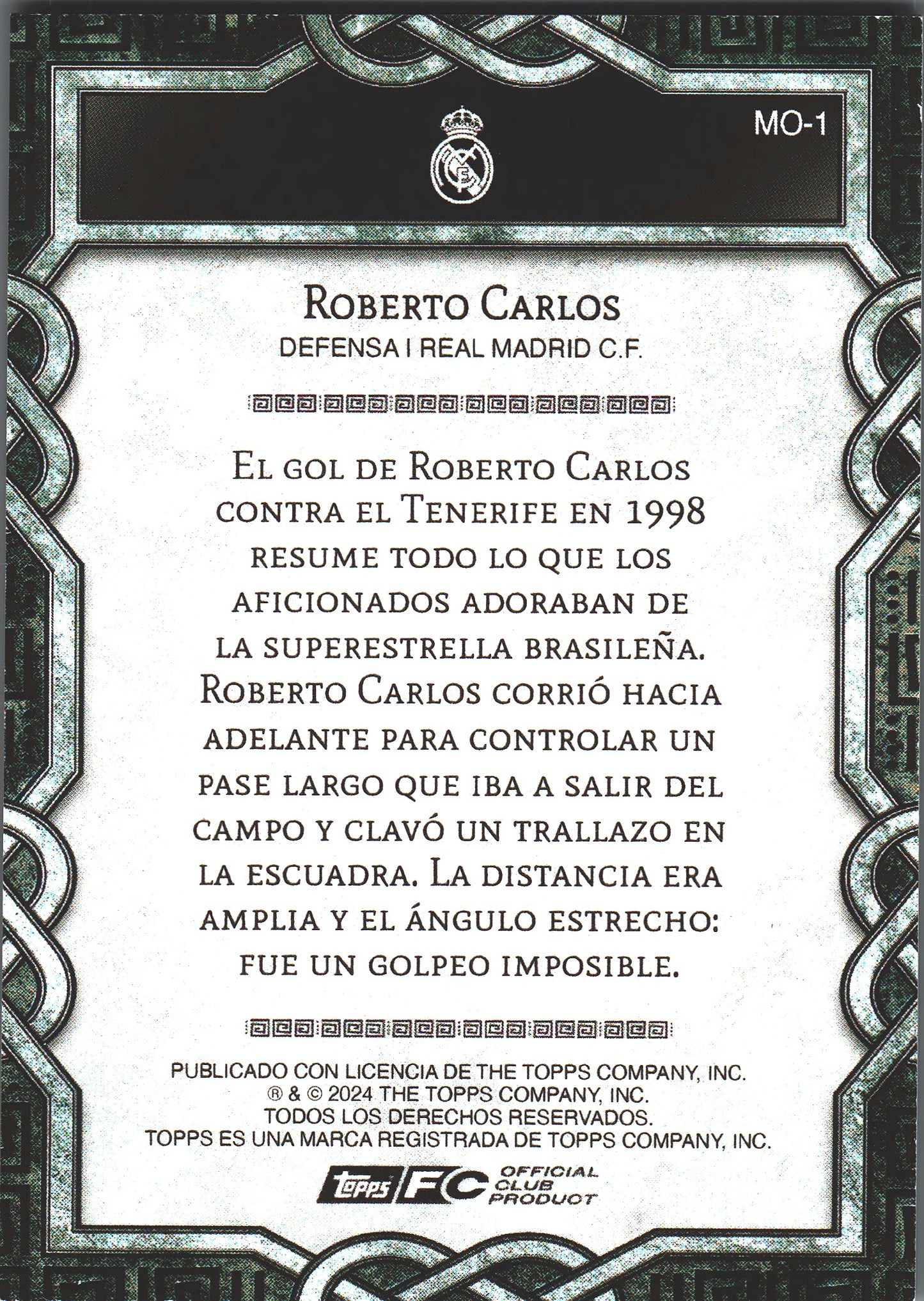 2024 Topps Real Madrid Fan Set Monolith Electro Roberto Carlos #MO-1 Real Madrid CF