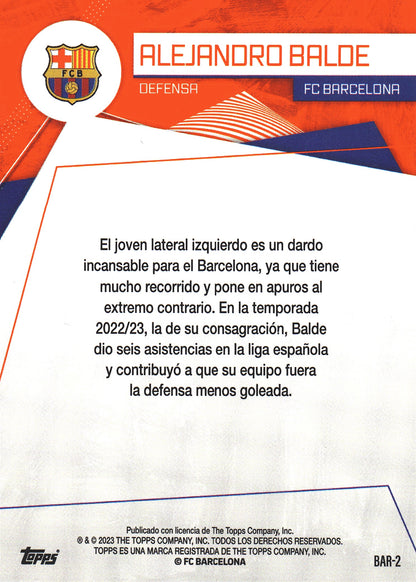 2023 Topps FC Barcelona Fan Set Alejandro Balde #BAR-2 FC Barcelona