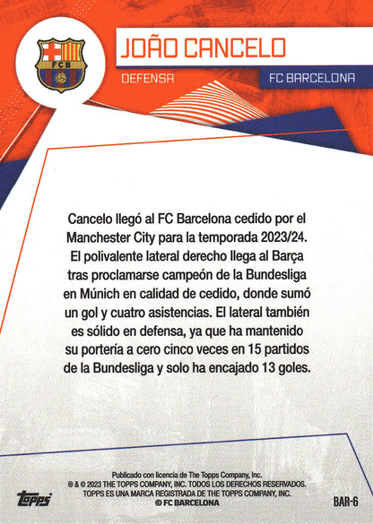 2023 Topps FC Barcelona Fan Set Joao Cancelo #BAR-6 FC Barcelona