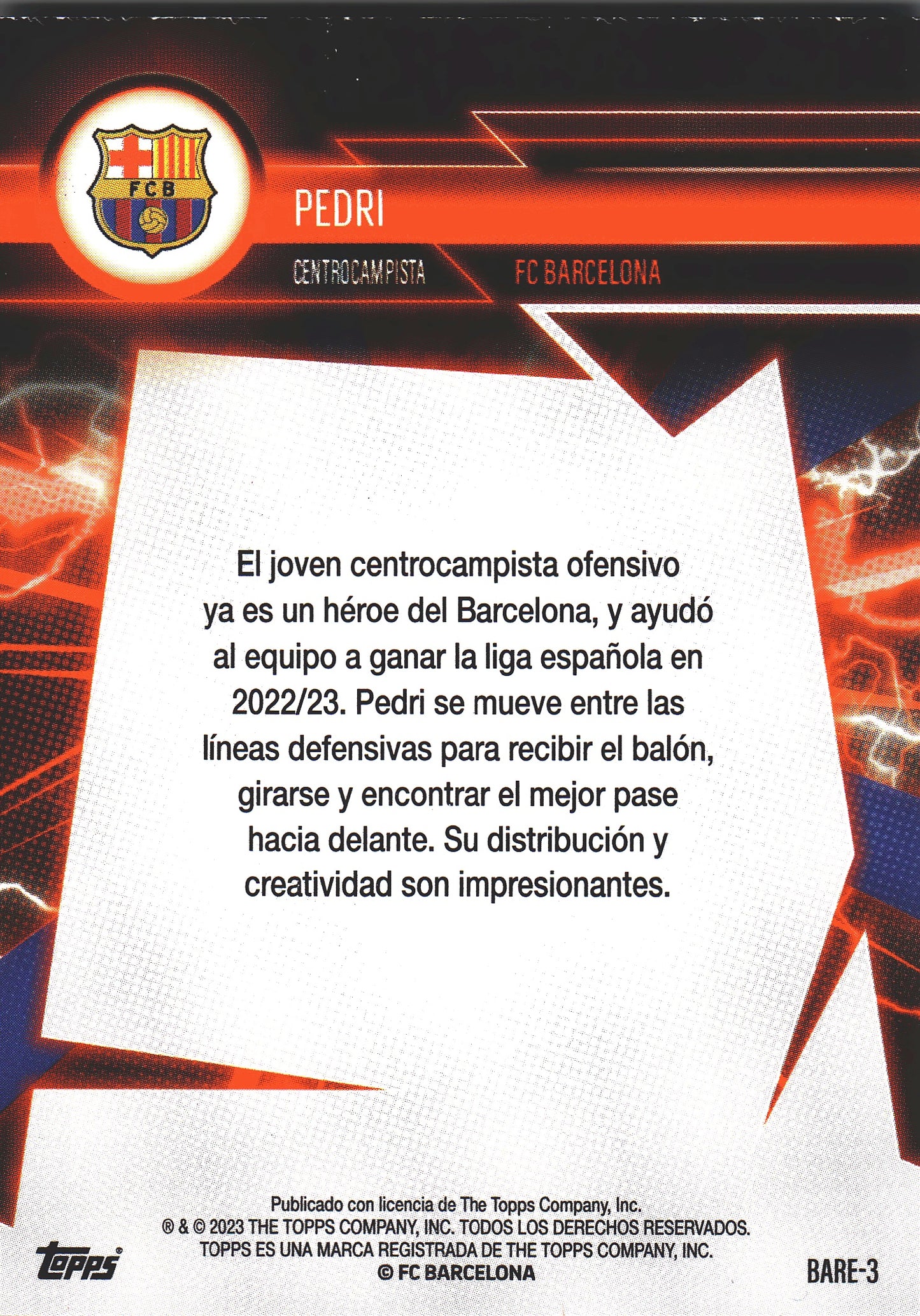 2023 Topps FC Barcelona Fan Set Super Electric Pedri #BARE-3 FC Barcelona