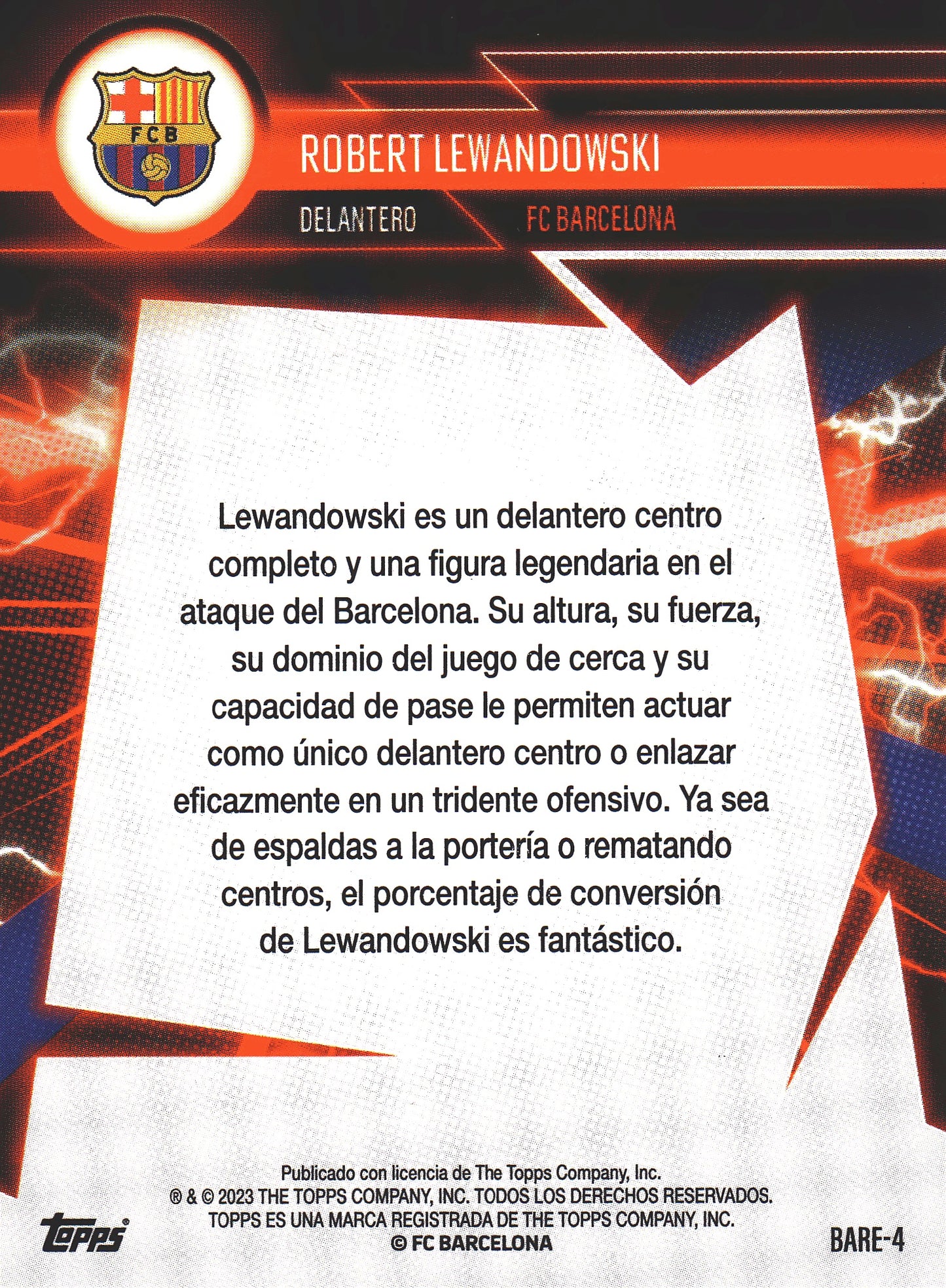 2023 Topps FC Barcelona Fan Set Super Electric Robert Lewandowski #BARE-4 FC Barcelona