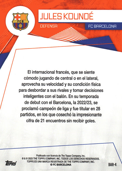 2023 Topps FC Barcelona Fan Set Electric Jules Kounde #BAR-4 FC Barcelona