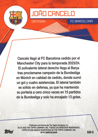2023 Topps FC Barcelona Fan Set Electric Joao Cancelo #BAR-6 FC Barcelona