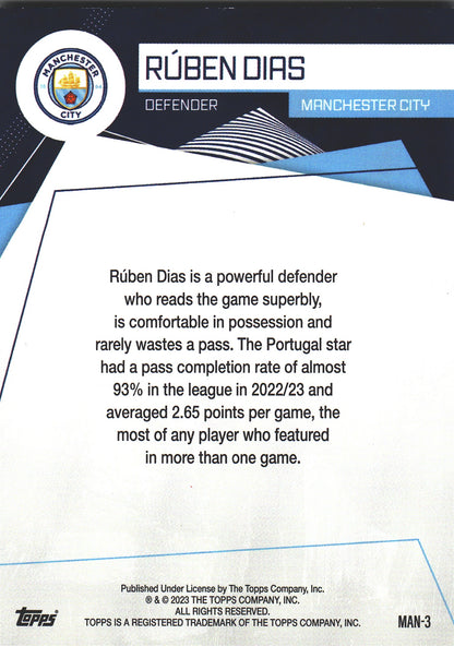 2023 Topps FC Man City Fan Set Electric Ruben Dias #MAN-3 Manchester City