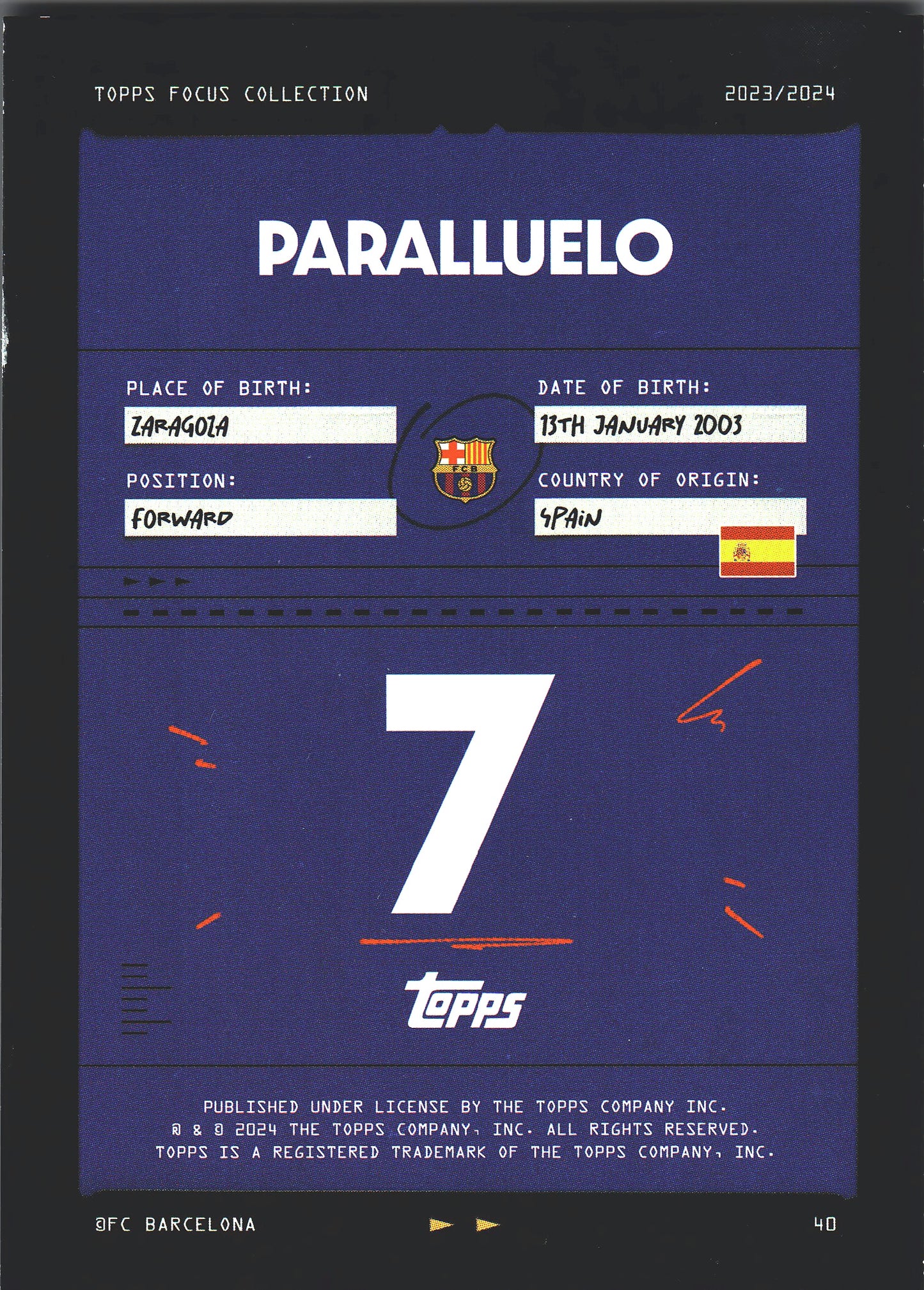2023 Topps Focus Blue /75 Salma Paralluelo #40 FC Barcelona