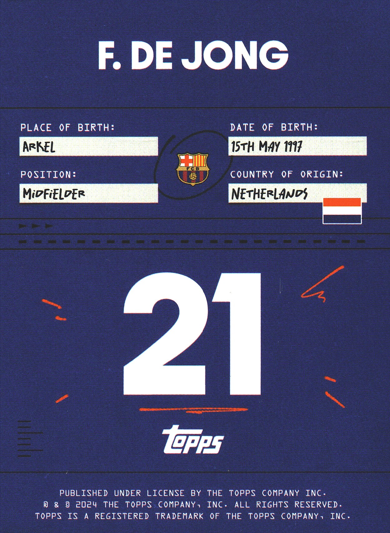 2023 Topps Focus Fireworks Foil Frenkie De Jong #11 FC Barcelona