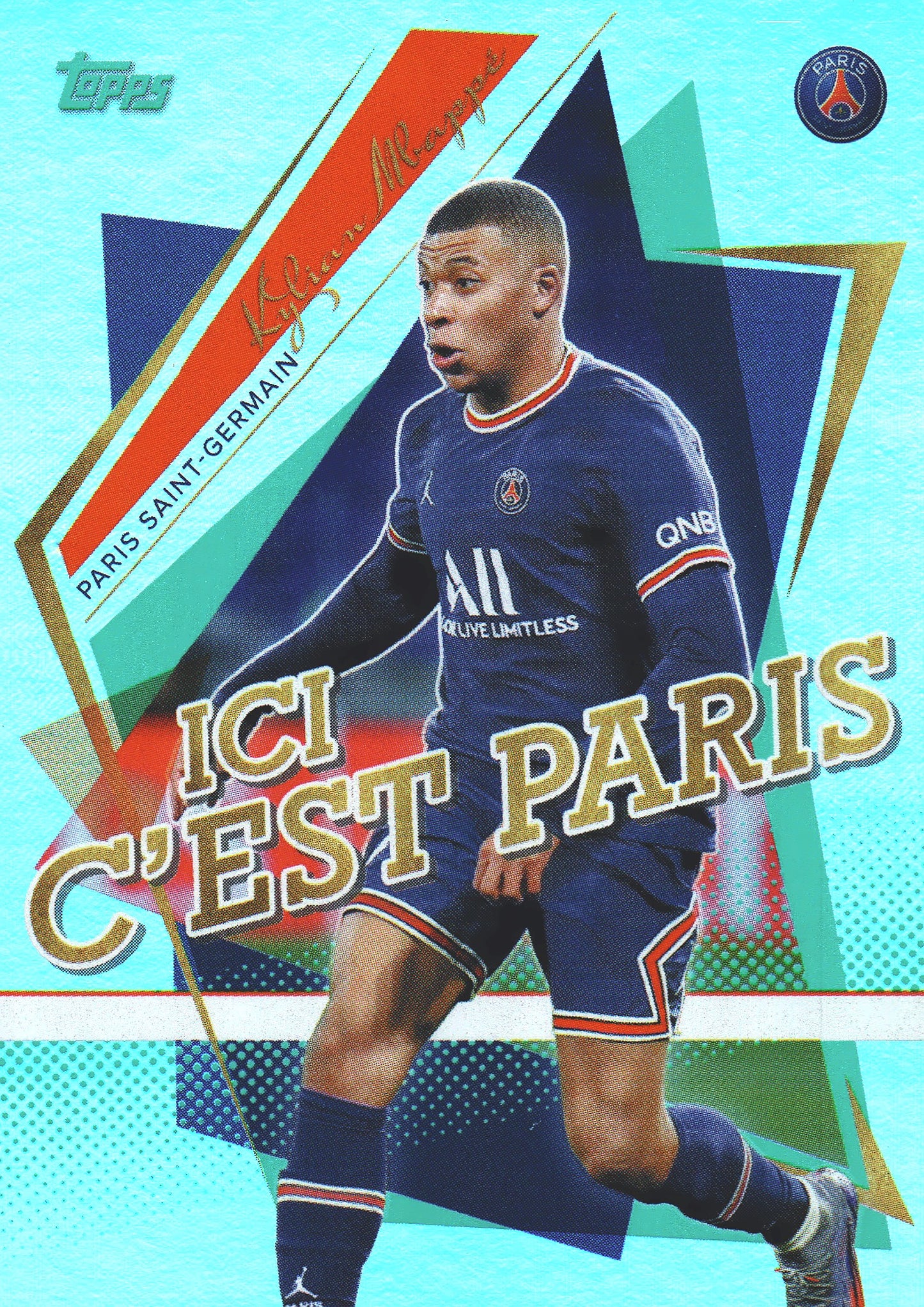 2021 Topps PSG Team Set Kylian Mbappe aqua /75 #43 Paris Saint-Germain
