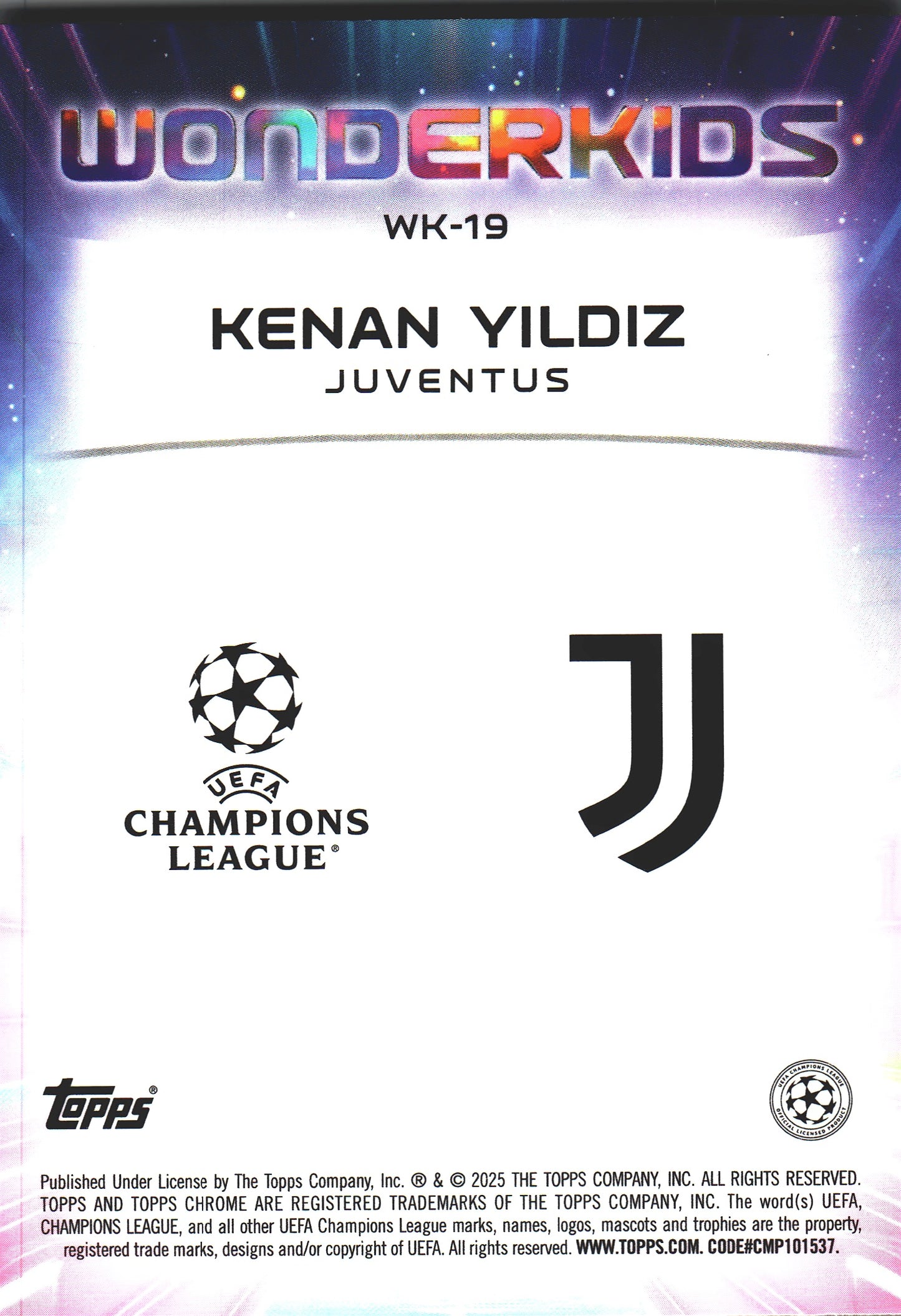 2024 Topps Chrome UCC Logofractor Wonderkids Kenan Yildiz #WK-19 Juventus