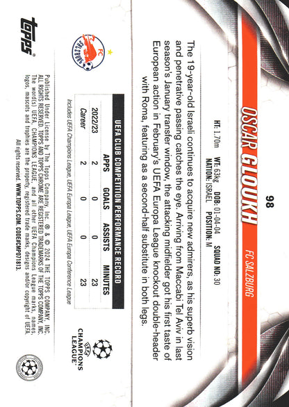 2023 Topps Chrome UCC Pulsar Oscar Gloukh RC #98 FC Red Bull Salzburg
