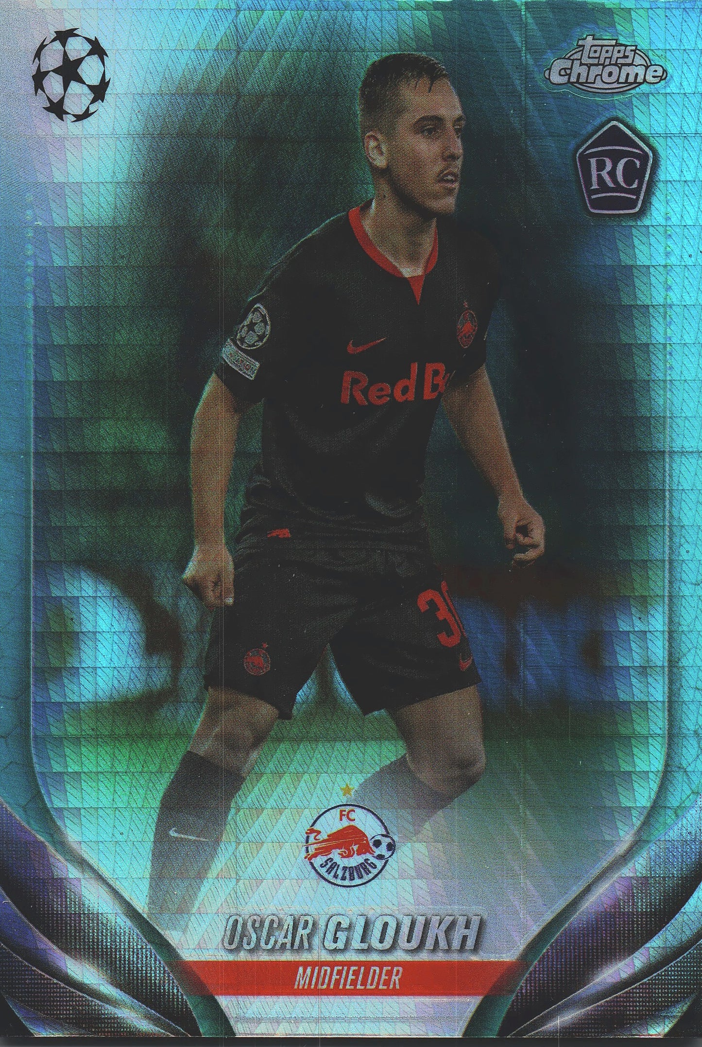 2023 Topps Chrome UCC Aqua Prism Oscar Gloukh RC #98 FC Red Bull Salzburg