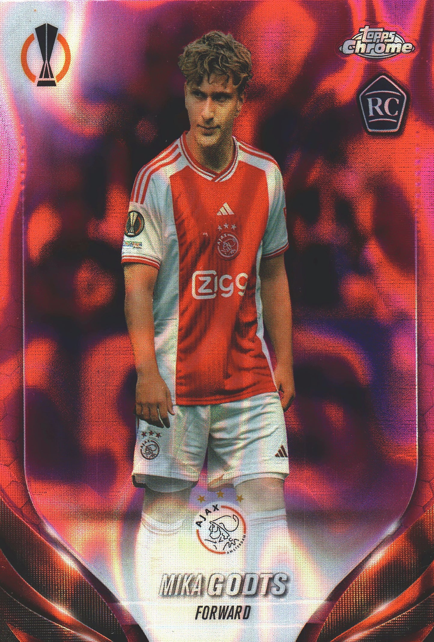 2023 Topps Chrome UCC Pink Lava SP Mika Godts RC #121 Ajax