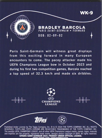 2023 Topps Chrome UCC Wonderkids Bradley Barcola #WK-9 Paris Saint-Germain