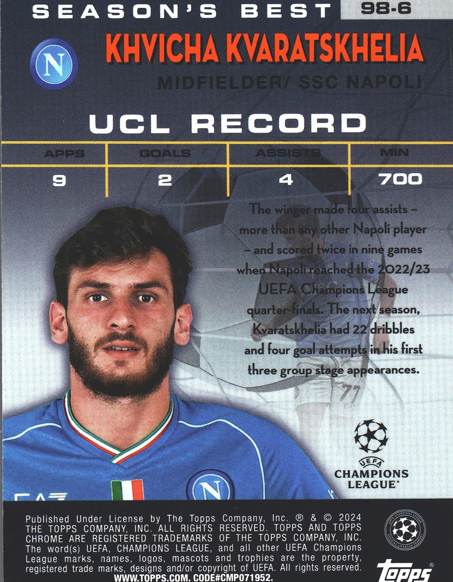 2023 Topps Chrome UCC Shooting Stars Khvicha Kvaratskhelia #SS-6 Napoli