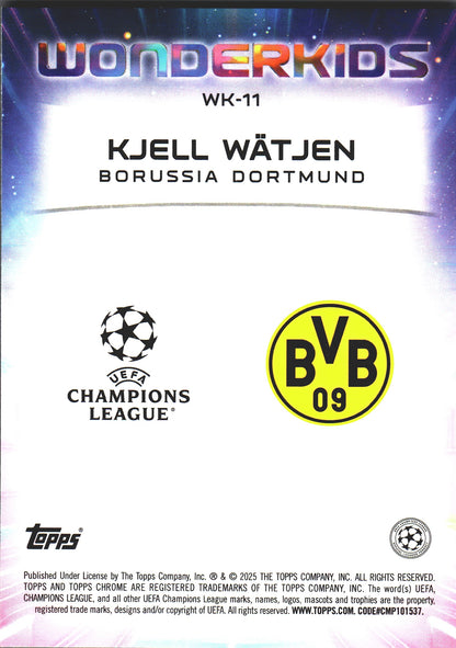 2024 Topps Chrome Sapphire UCC Wonderkids Kjell Watjen RC #WK-11 Borussia Dortmund
