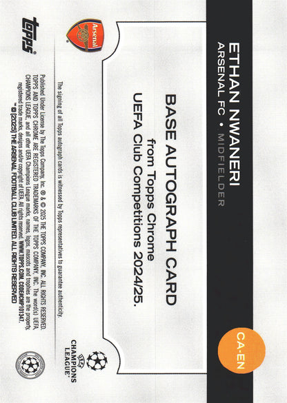 2024 Topps Chrome UCC Autograph Ethan Nwaneri RC #CA-EN Arsenal FC