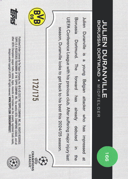 2024 Topps UCC Flagship Yellow /199 Julien Duranville #166 Borussia Dortmund