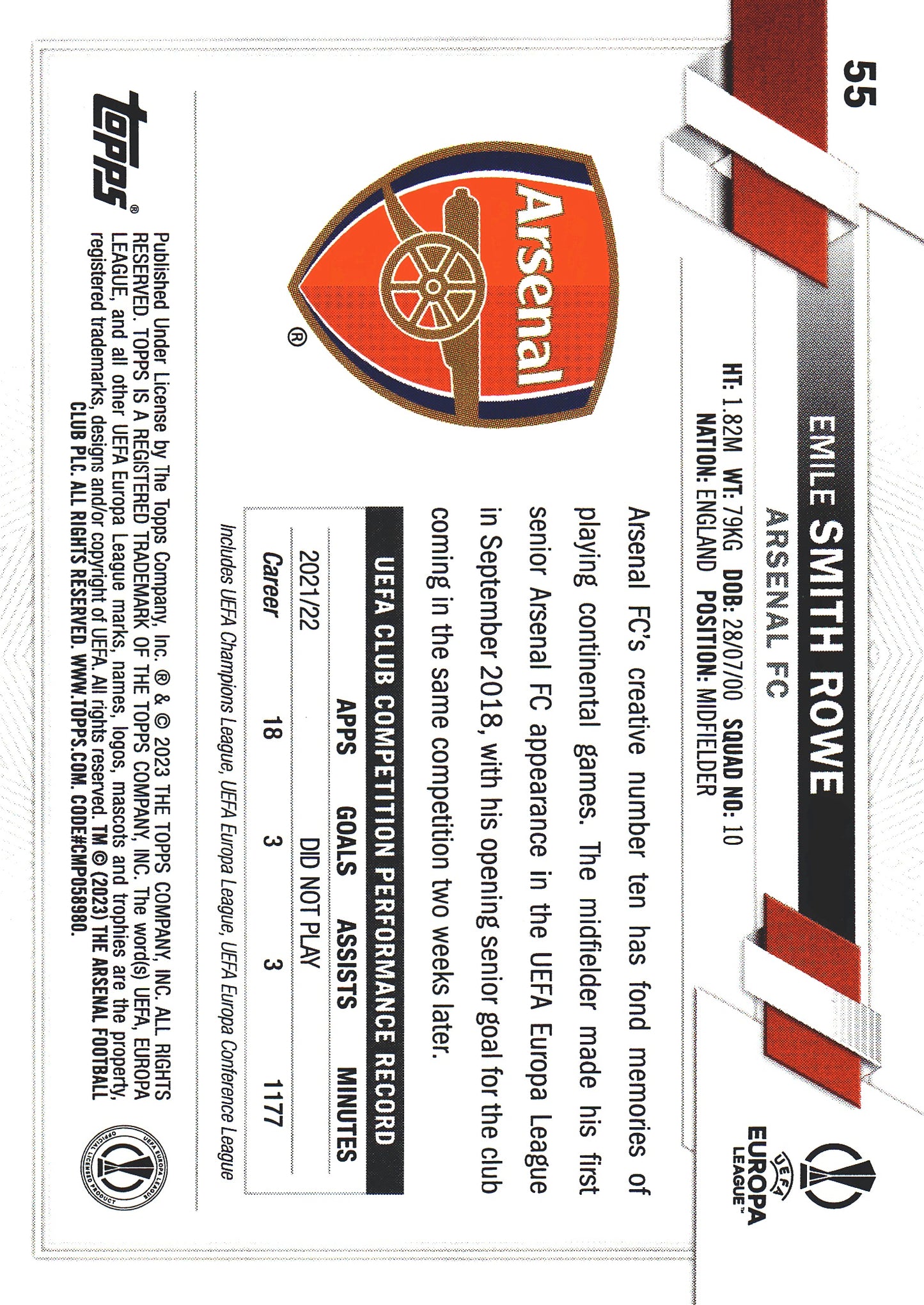 2022 Topps UCC Carnaval Emile Smith Rowe #55 Arsenal FC
