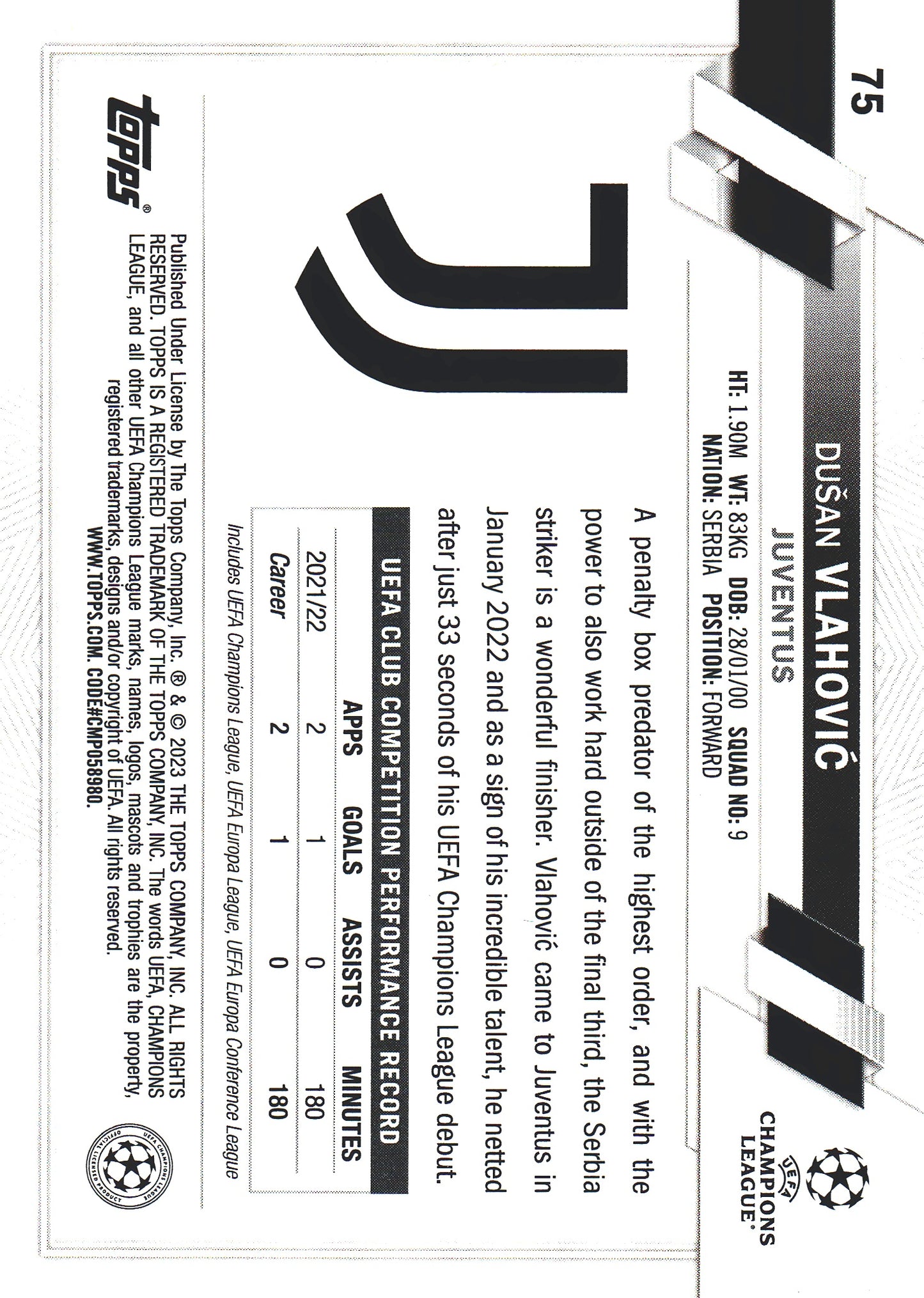 2022 Topps UCC Carnaval Dusan Vlahovic #75 Juventus