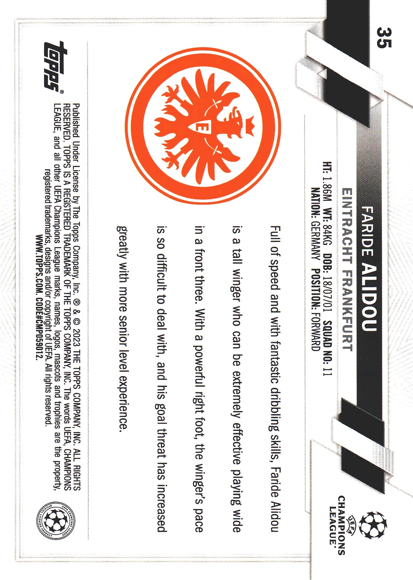 2022 Topps UCC Flagship 1st Edition Faride Alidou RC #35 Eintracht Frankfurt
