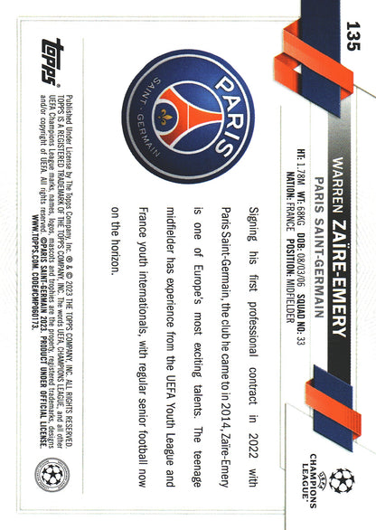 2022 Topps Chrome UCC Warren Zaire-Emery RC #135 Paris Saint-Germain