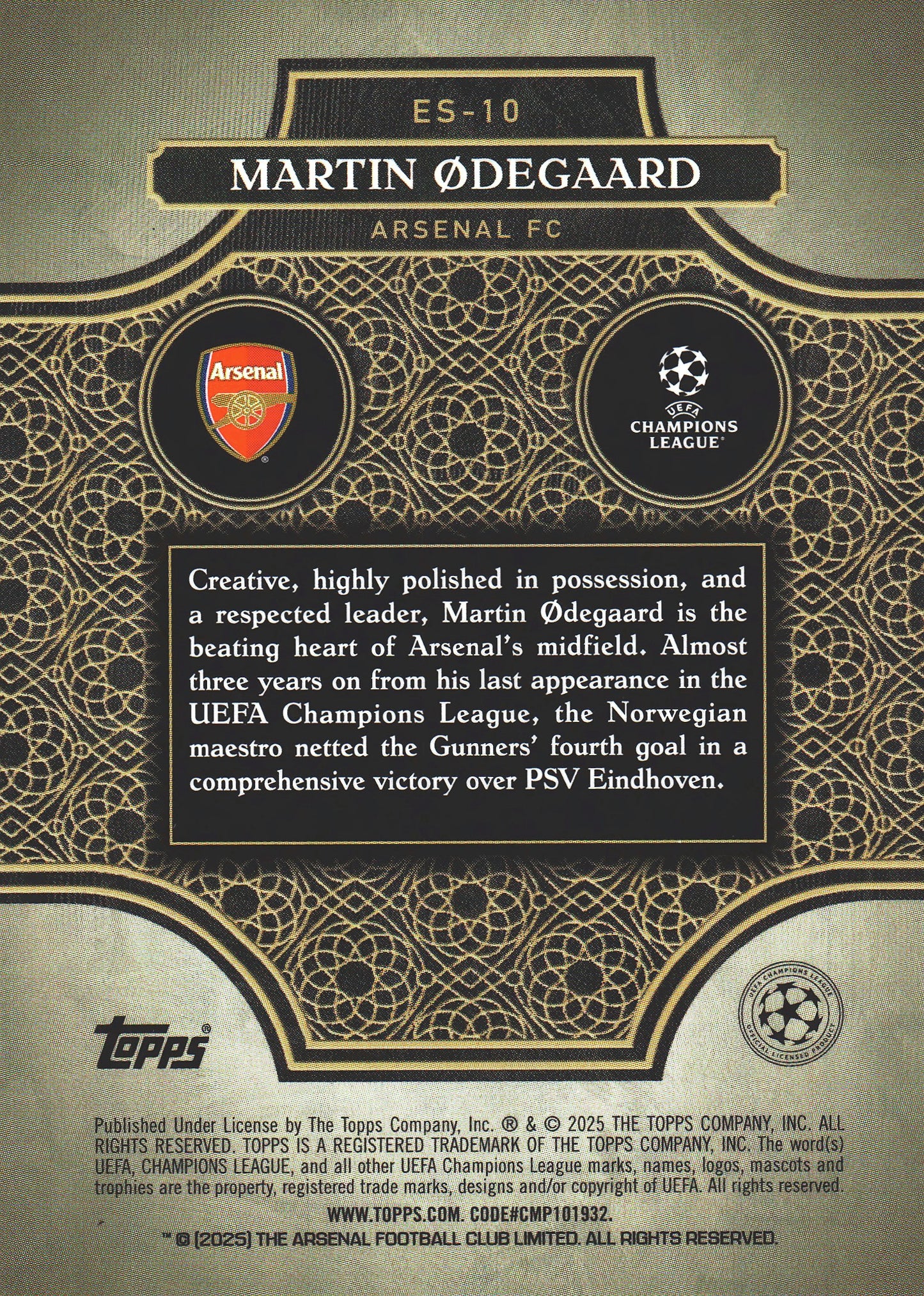 2024 Topps Chrome Merlin Elite Society Purple /15 Martin Odegaard #ES-10 Arsenal FC