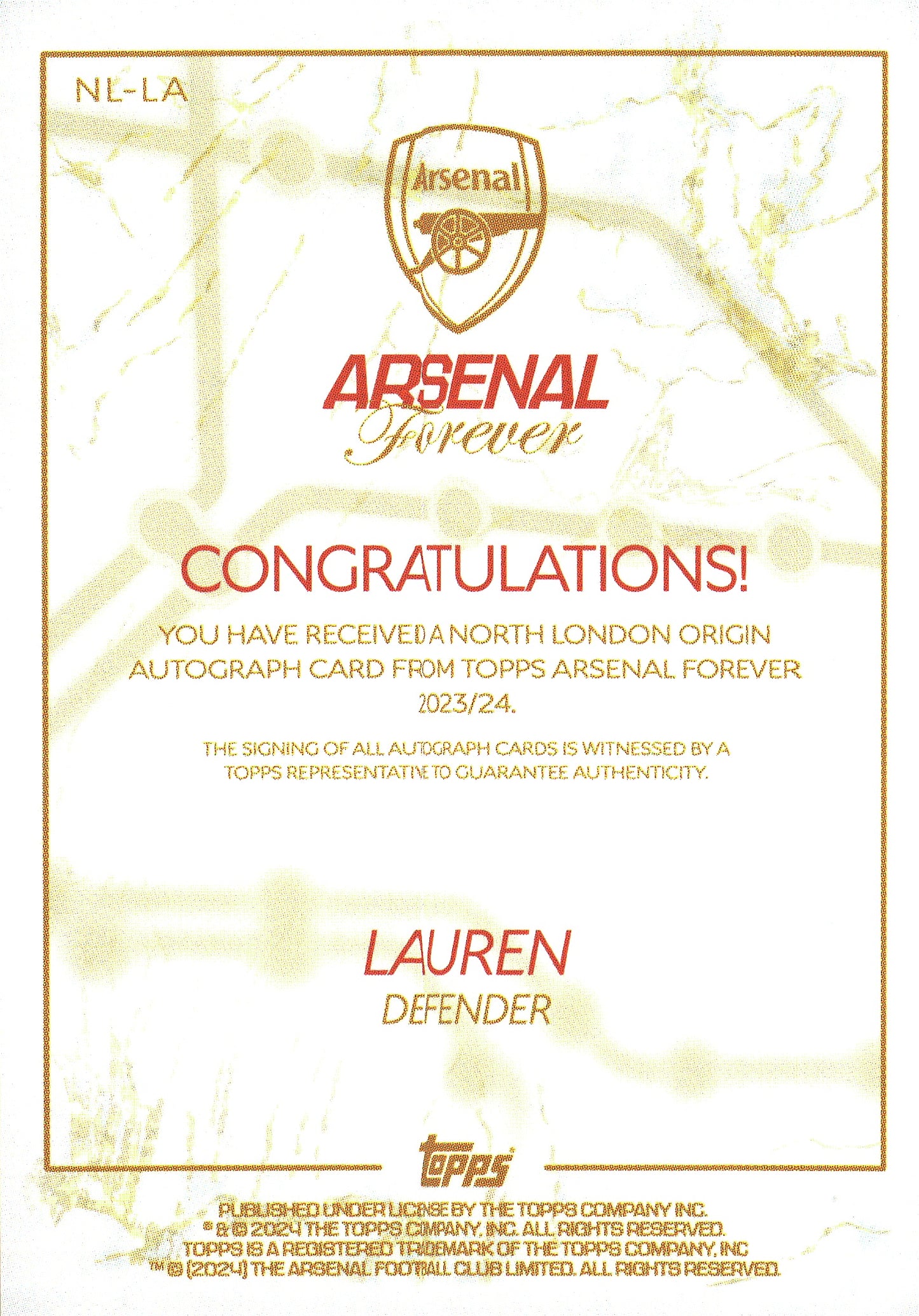 2023 Topps Arsenal Forever Lauren Origin Orange /25 #NL-LA Arsenal FC