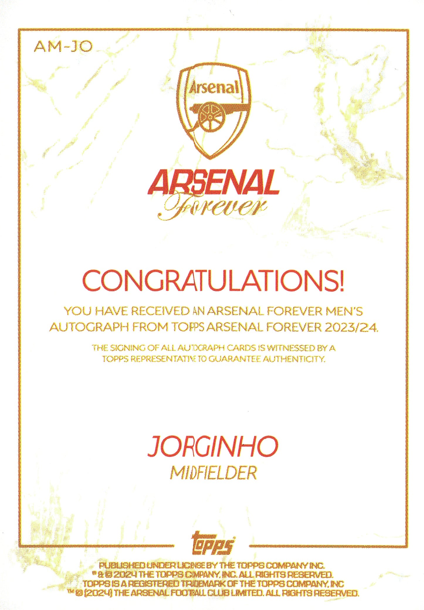 2023 Topps Arsenal Forever Jorginho #AM-JO Arsenal FC