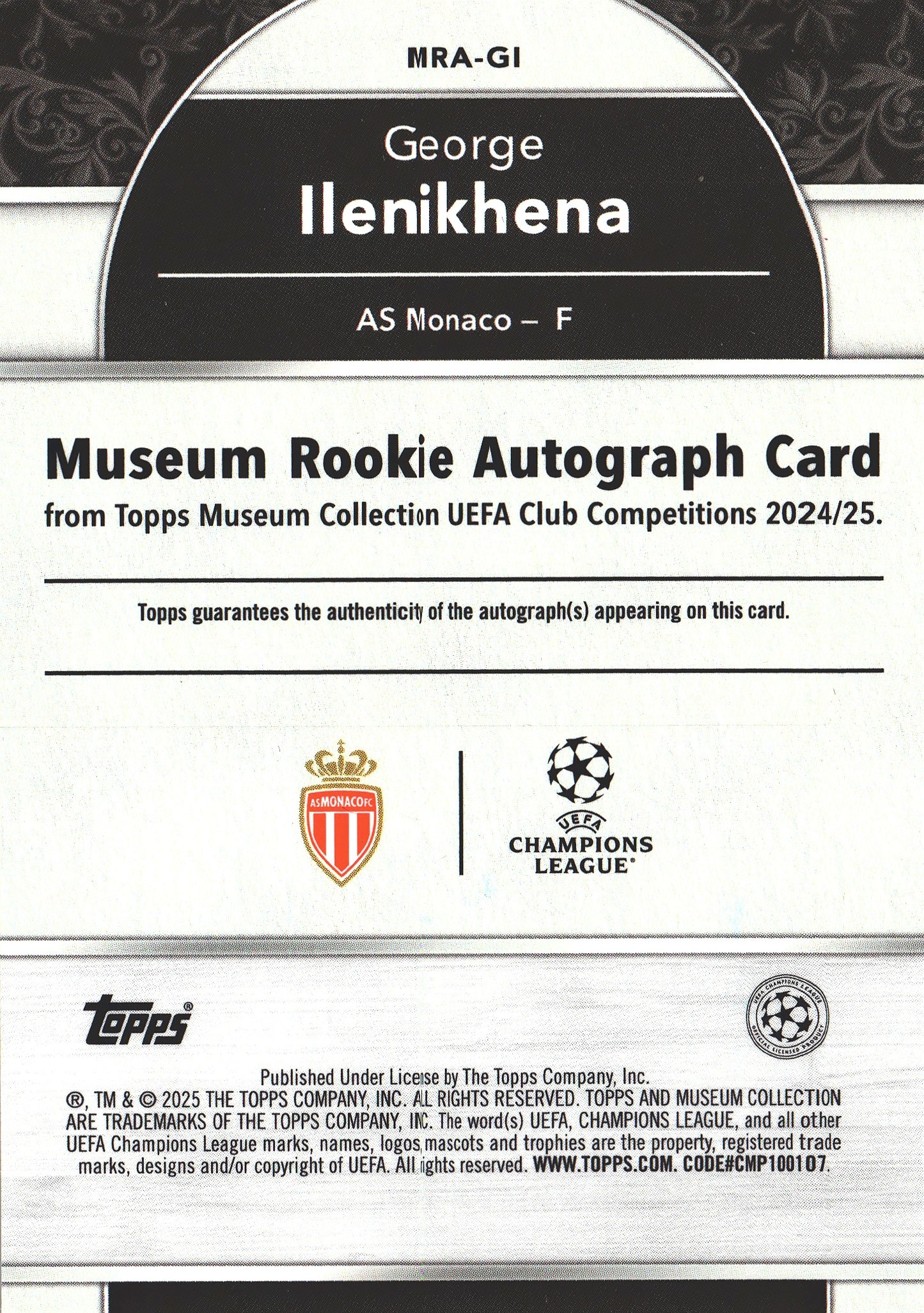 2024 Topps Museum UCC George Ilenikhena RC Autograph /99 #MRA-GI AS Monaco